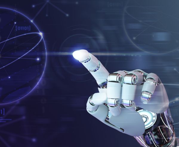 Robot hand finger, AI background technology graphics